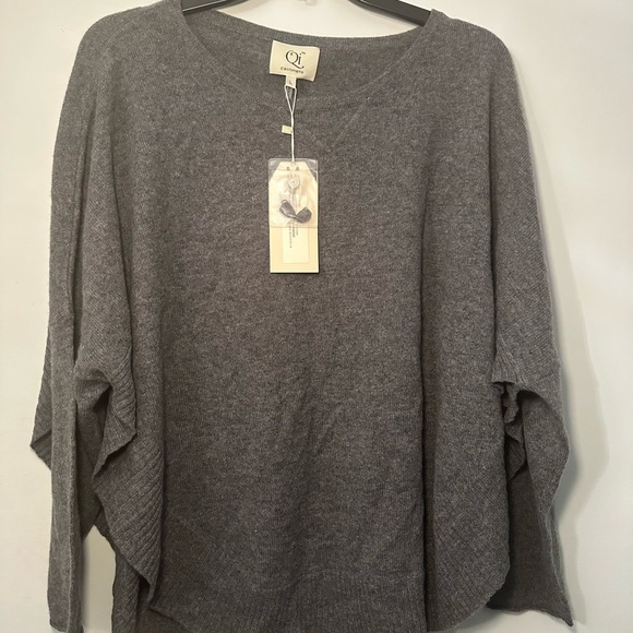 Qi 100% Cashmere Gray Shrug Lagenlook Normcore Poncho Sweater Fall Staple Size L - Picture 2 of 16